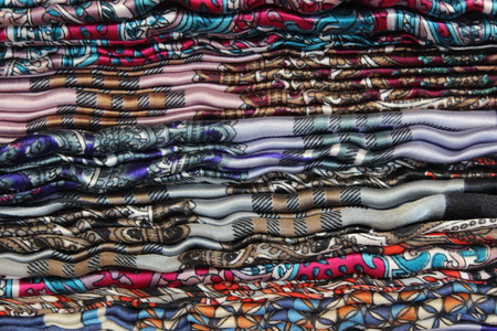 textiles, set of colorful fabrics. ethnic motifs, elephants, patternsの写真素材