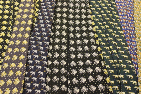 textiles, set of colorful fabrics. ethnic motifs, elephants, patternsの写真素材