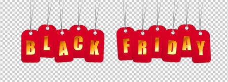 Black Friday sale template with price tags, realistic on transparent background, vector in 3d styleのイラスト素材