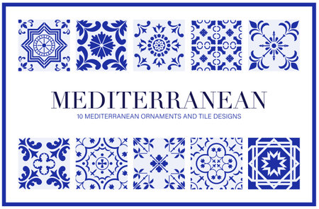 Set of Mediterranean ornaments and tiles, vectorのイラスト素材