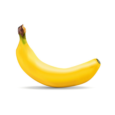 Realistic yellow banana in 3d on white background.のイラスト素材