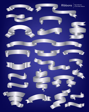 Set of 3d red ribbons on blue background, vectorのイラスト素材