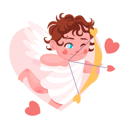 Cute cupid with bow and arrow Valentine day concep