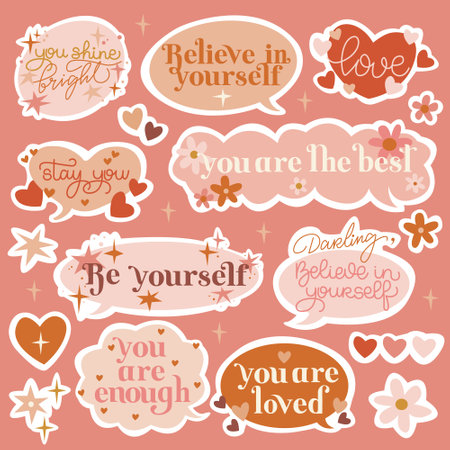 Sticker set of inspirational quotes for self love.のイラスト素材