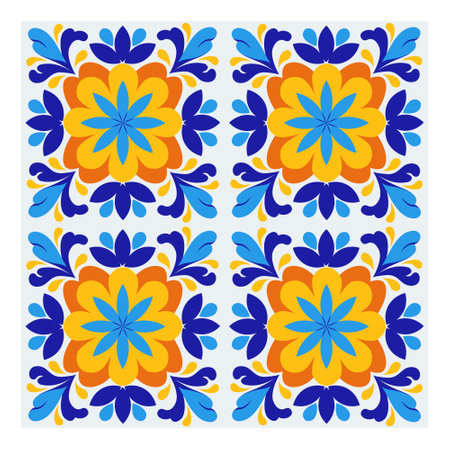 Mediterranean blue and yellow ceramic tile design.のイラスト素材