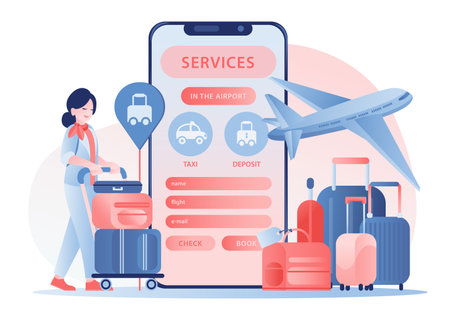 Online service or platform at the airport, vector.のイラスト素材