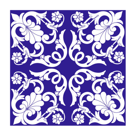 Spanish majolica seamless pattern. Sicilian hand-drawn ethnic folk blue ornament. Mediterranean porcelain pottery. Mexican talavera, portuguese azulejo, arabesque motif. Vector illustrationのイラスト素材