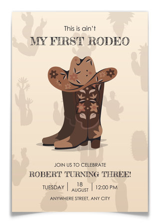 First Rodeo Cowboy party invitation cardのイラスト素材