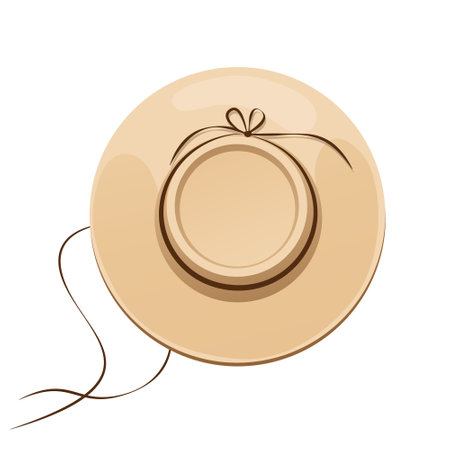 Beige Sun Hat with Ribbons, Gardening Straw Hatのイラスト素材
