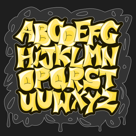 Graffiti Style Alphabet, Yellow Urban Fontのイラスト素材