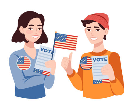 Woman and man voting at USA election campaign 2024のイラスト素材