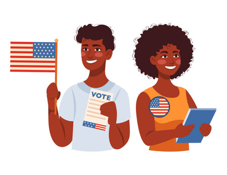 Afroamerican woman and man voting at USA election.のイラスト素材