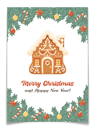 Merry Christmas Greeting Card, New Year Postcardのイラスト素材
