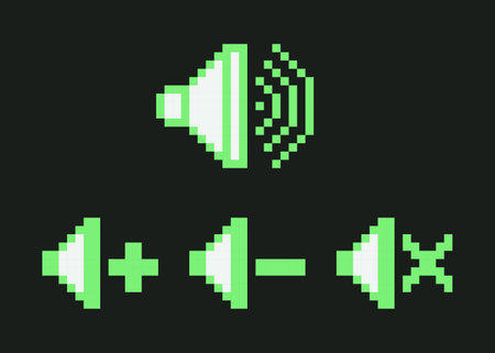 Green Pixel Art Sound Volume Control Icons Y2k Set
