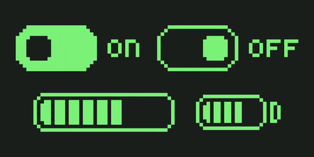 Pixel Art Switch and Battery Charge Y2k Icons Set.
