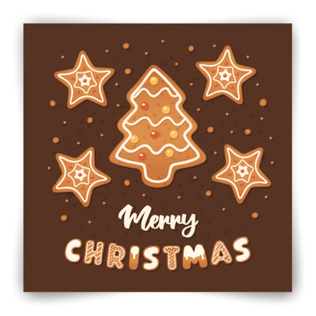 Merry Christmas Gingerbread Cookies Postcard.のイラスト素材
