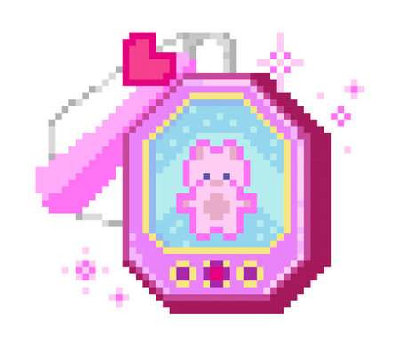 Vintage Pixel Digital Pocket Pet Game, 8-bit Icon.のイラスト素材