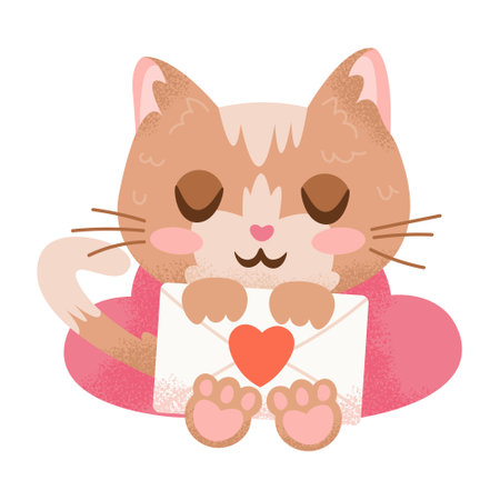 Red Cat Holding Love Letter, Valentine Character.のイラスト素材