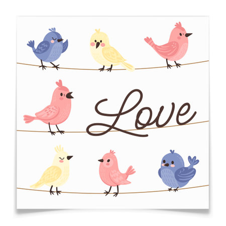 Birds in Love Sitting on Wire Valentine Card.のイラスト素材