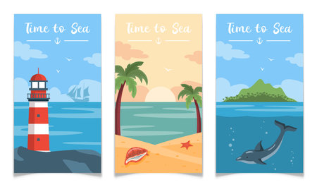 Time to Sea Banner Collection, Tropical Vacation.のイラスト素材