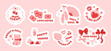 Collection of Cute Coquette Valentine Day Stickersのイラスト素材