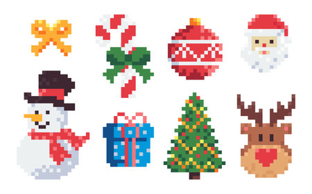 Collection of Christmas Holiday Pixel Art Icons.のイラスト素材
