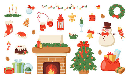 Set of Retro Christmas New Year Decoration Elementのイラスト素材