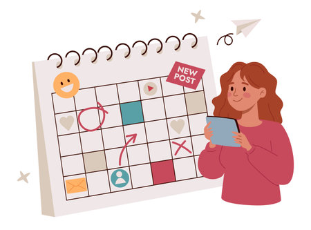 Woman Creating Content Plan for Social Media Blog.のイラスト素材