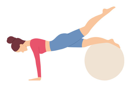 Woman Doing Plank Exercise with Large Fitball.のイラスト素材