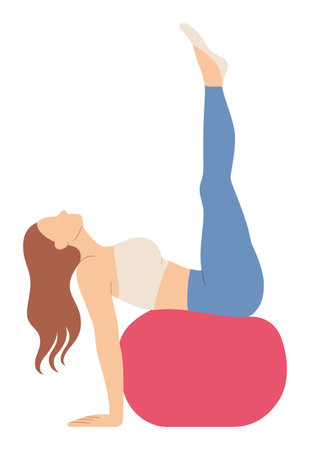 Woman Doing Back Extension Exercise with Fitball.のイラスト素材