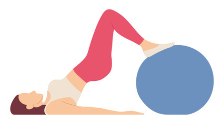 Woman Perform Hip Raise Exercise with Fitball.のイラスト素材