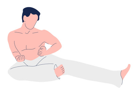 Karate Fighter Practicing Leg Kick Pose Technique.のイラスト素材