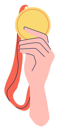 Athlete Holding Round Gold Medal in One Hand.のイラスト素材