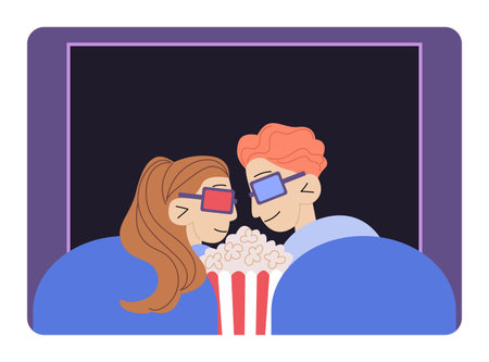 Scene of Couple Watch Movie in Cinema with Popcornのイラスト素材