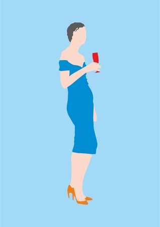 standing lady with glass of wineのイラスト素材