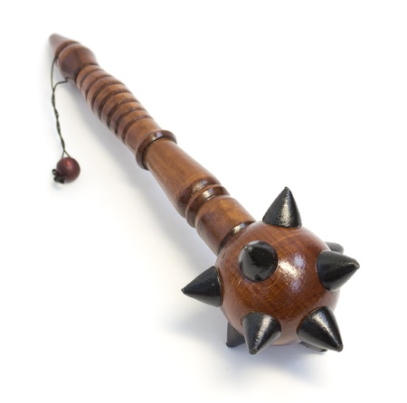 wooden brown mace. souvenir. isolated. white background.の写真素材