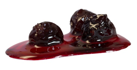 bottled cherry jam on a white backgroundの写真素材