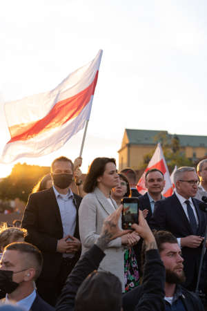 Warsaw, Poland - June 03, 2021: portrait of Belarusian opposition leader Sviatlana Tsikhanouskaya...