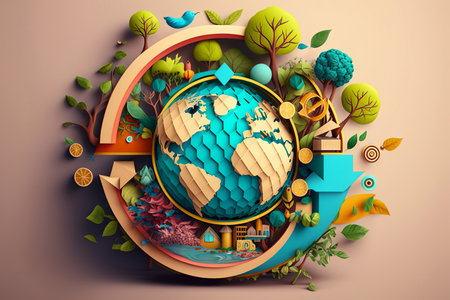 eco and circular economy. Renewable energy for ecology and environment conservation concept paper art designの素材
