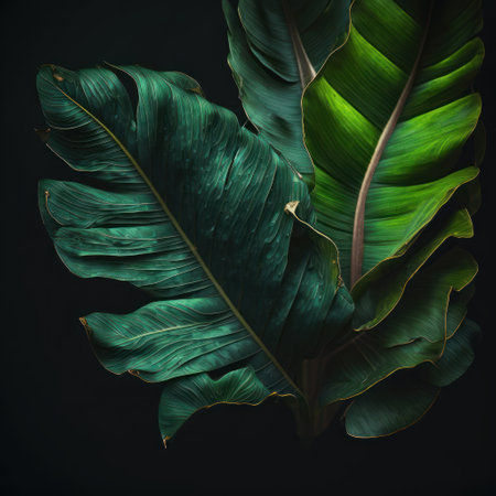 background of green tropical leaves, AI generative.の素材