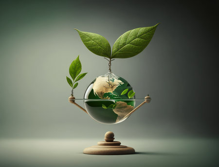 Green globe on the tree. Creative drawing ecological concept to save the planet. AI generative.の素材