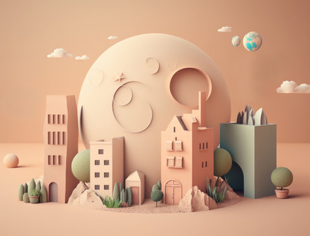 Happy earth day concept. forest with paper texture on pastel colors. AI generated.の素材