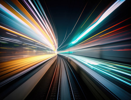 Business concept - high speed abstract MRT track of motion light for background in tokyo, japan. AI generative.の素材