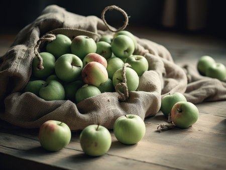 apples in cotton bag packing. ecological concept. zero waste. healthy food. AI generative.の素材