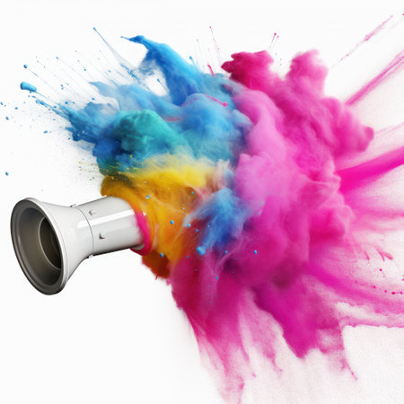 3d megaphone with toner powder exploding out of it, AI generative.の素材