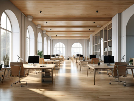 A space where creativity flows. Still life shot of a modern office space. AI generativeの素材
