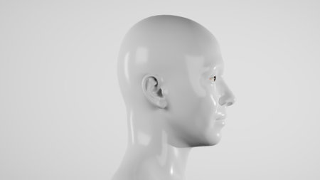 male hyper-realistic robot or cyborg in studio with white light. Artificial intelligence or neural network in image cybernetic man. Digital technology concept. 3d renderの写真素材