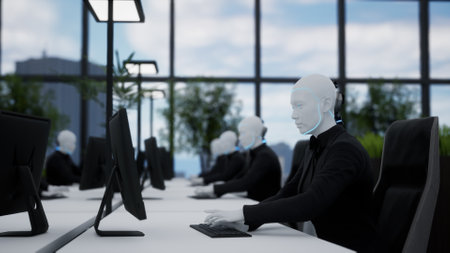 3d rendering humanoid robots working in modern office, future conceptの写真素材