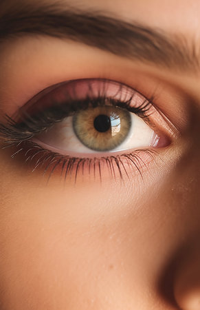 Attractive young woman face closeup with neutral make up and healthy clear skin. Beauty portraitの素材