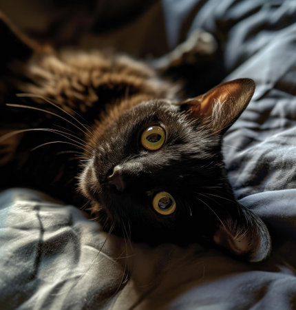 the cat is on a bed.の素材